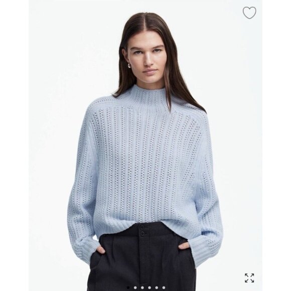 Madewell $118 River Open Stitch Pullover Merino Wool Sweater Top Light Blue Sz M - Picture 1 of 15